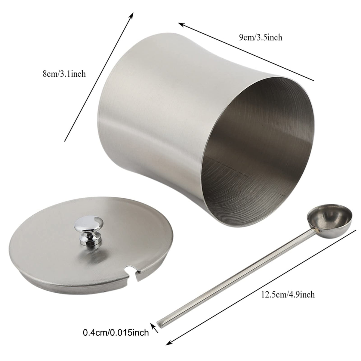 Acouto Salt Bowl with Lid and Spoon, Stainless Steel Sugar Bowl Salt Seasoning Condiment Pot Jar with Cover and Spoon