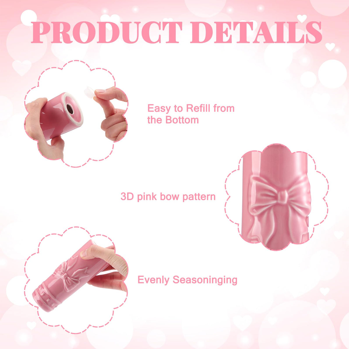 Acellegic 2 Pcs Pink Bow Salt and Pepper Shakers Cute Bow Kitchen Accessories Pink Ceramic Decorative Salt and Pepper Shaker Set Coquettish Preppy for Kitchen Dinner Table Party Gifts for Women