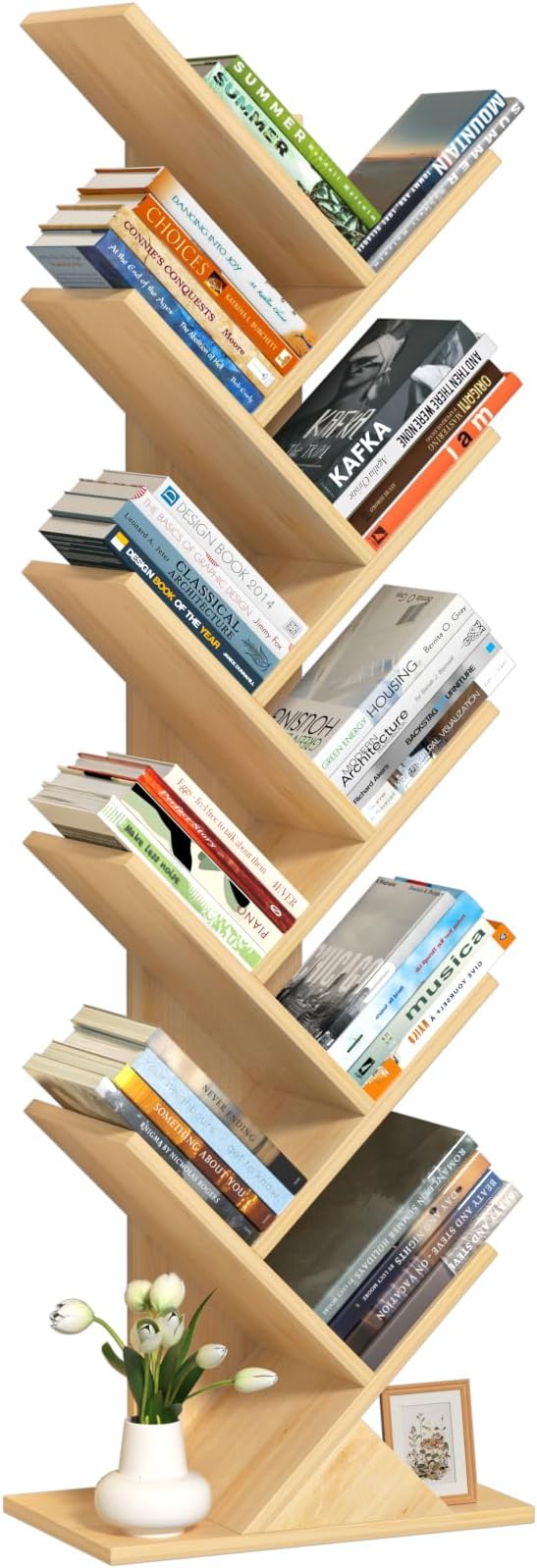 SHEEPAM 10 Tier Tree Book Shelf, Floor Standing Wood Bookshelf