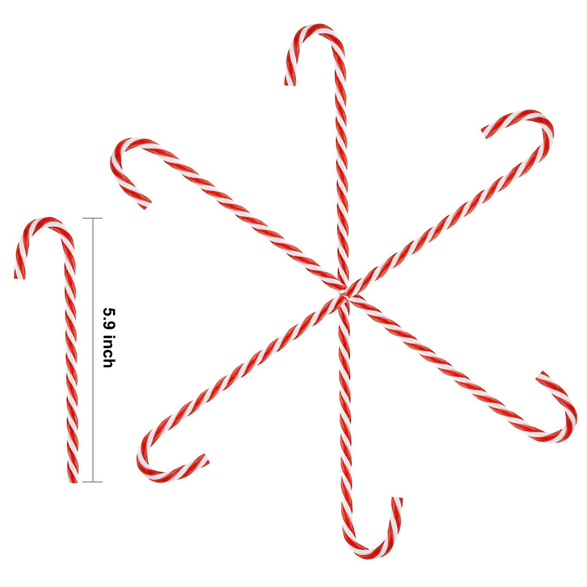 Hicarer 50 Pieces Christmas Plastic Candy Cane 5.9 Inch Christmas Tree Hanging Ornament Decoration Twisted Tree Candy Cane Ornament for Xmas Holiday Party Favor (Red and White)