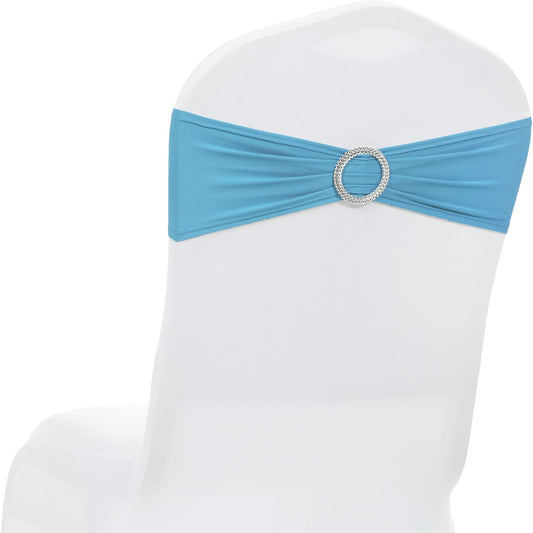 MDS Spandex Chair Sashes - Premium Stretch Covers with Buckle Slider for Weddings & Events | Blue, Pack of 75
