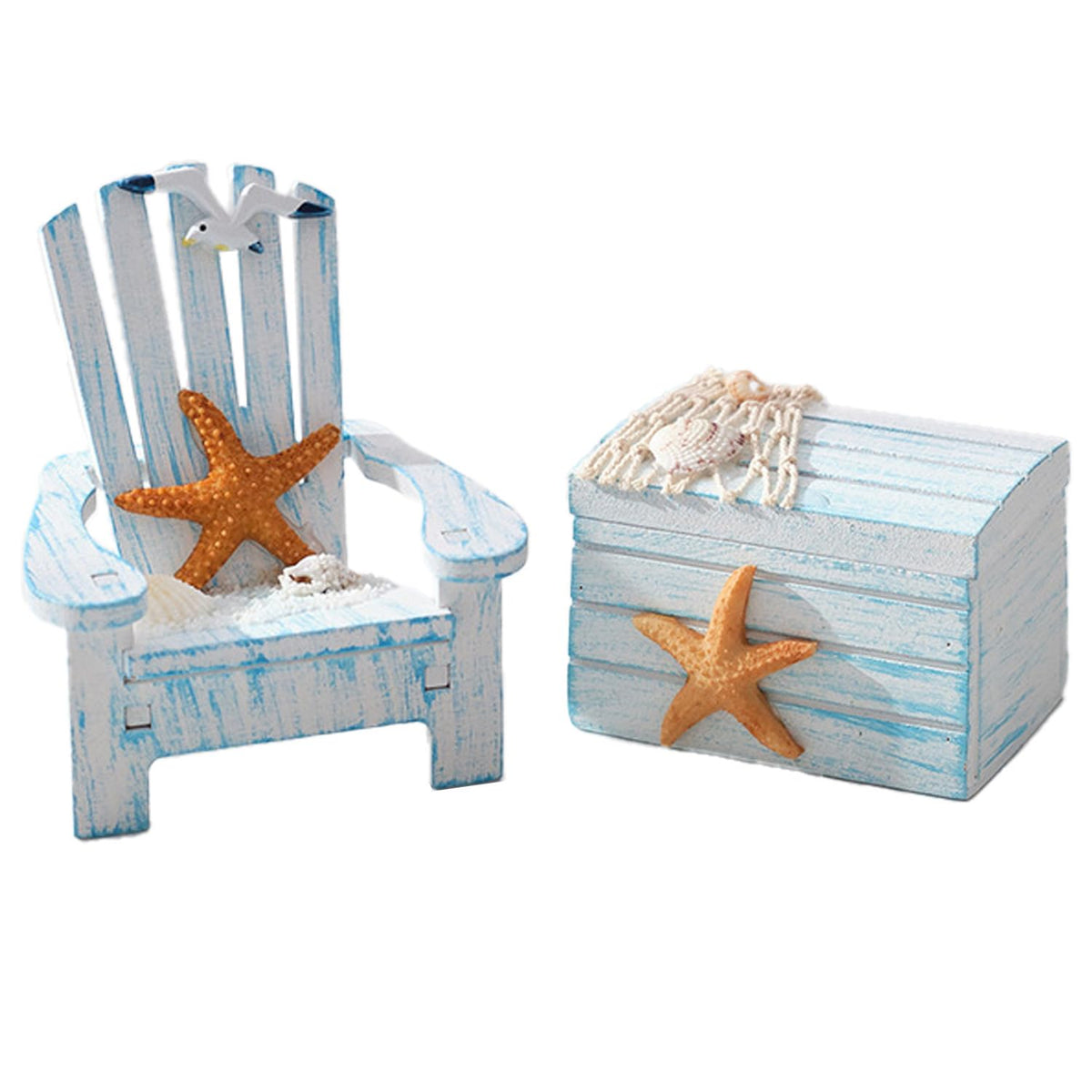 AzsVbvs 2 Pack Wooden Handmade Mini Chair Box Beach Decor Nautical Theme Decoration for Home Office Desk (Starfish)