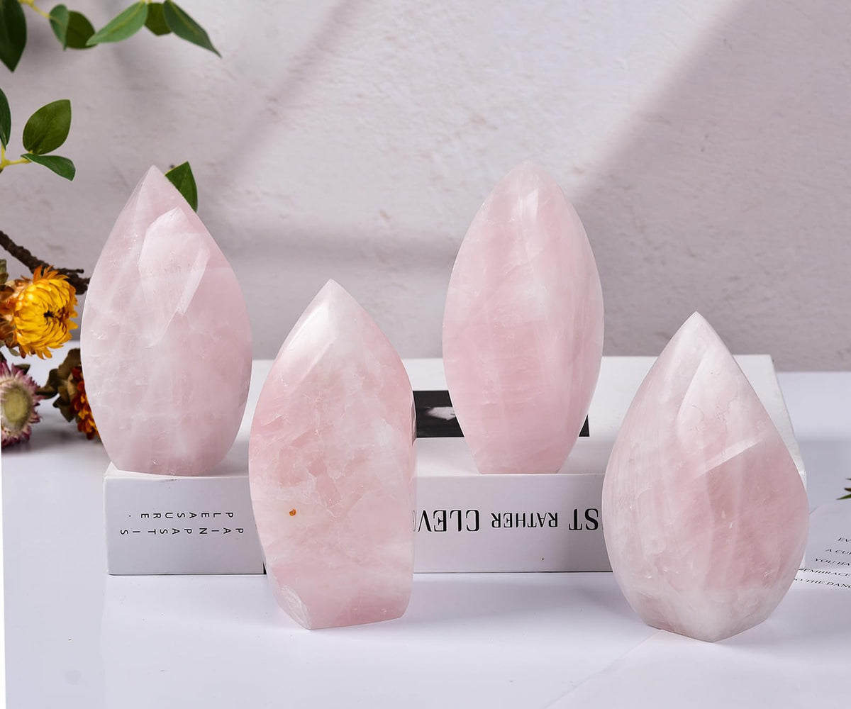 JIC Gem Rose Quartz Crystal Tower 4 Sides Spiral Obelisk Natural Healing Crystal Point Reiki Energy Decoration 0.6-1.1 Lbs