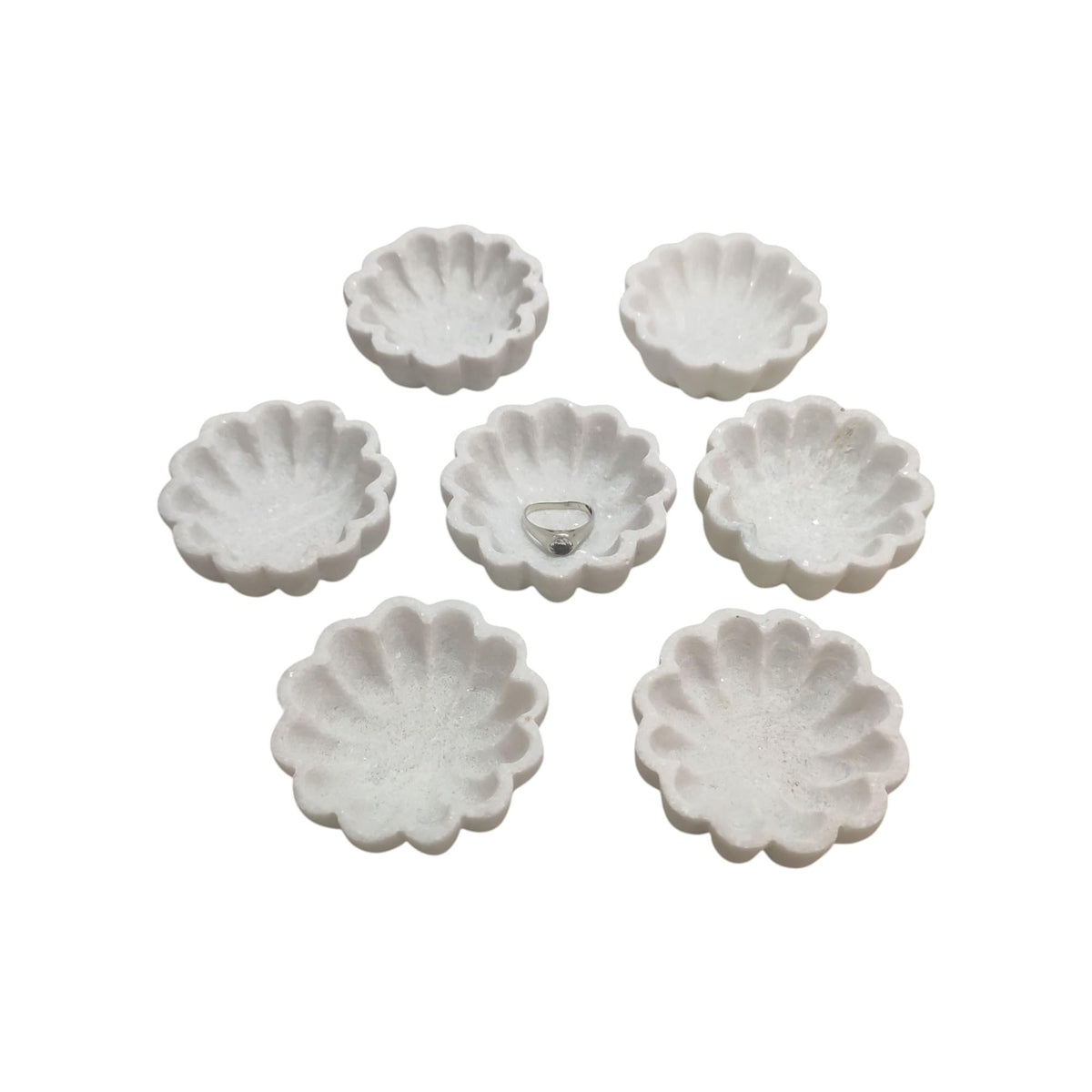Varenthe HOME Luxury Marble Urli | Marble Key Bowl | Scalloped Fluted Decorative Bowl | Handcrafted Natural Bowl for Home & Festive Decoration | Key Holder (1 Piece)