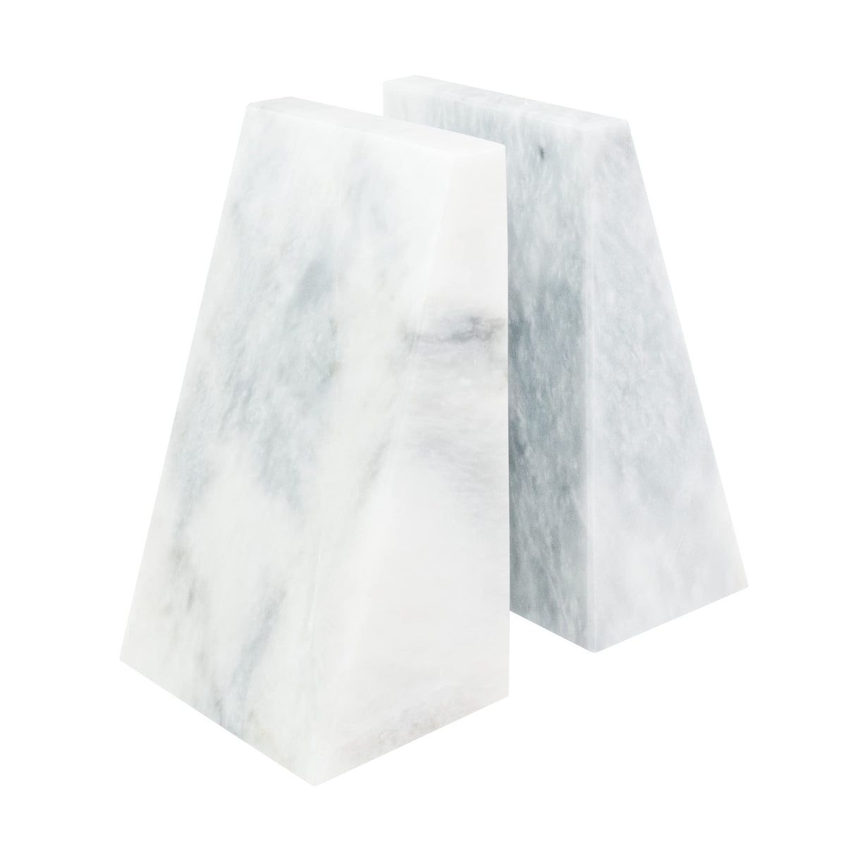 Ottimo Polished Heavy Stone Marble 6" Book Ends for Bookshelf Decor, Home, Office or Kitchen Shelves. Heavy, Triangular, and Decorative Book Stopper with Anti-Slip Pads, Great Gift Idea (White)