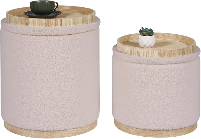 PINPLUS Round Ottoman with Storage Set of 2, Vanity Stool with Storage