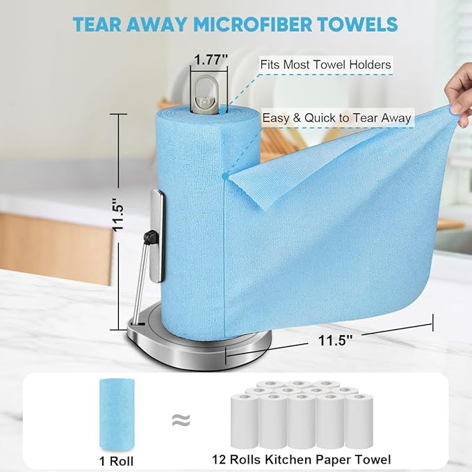 AIDEA Microfiber Cleaning Cloth Roll, Reusable Tear Away Paper Towels,