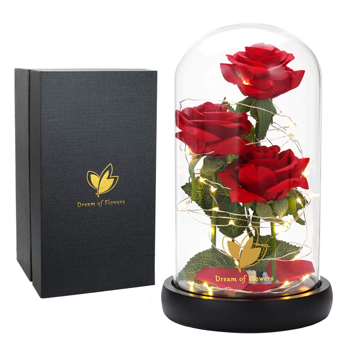 Dream of Flowers Gifts for Mom Mothers Day Birthday Gifts for Women,Beauty and The Beast Rose in Glass Dome,Anniversary Rose Gifts for Wife,Romantic Red Silk Rose Flower Gifts for Women