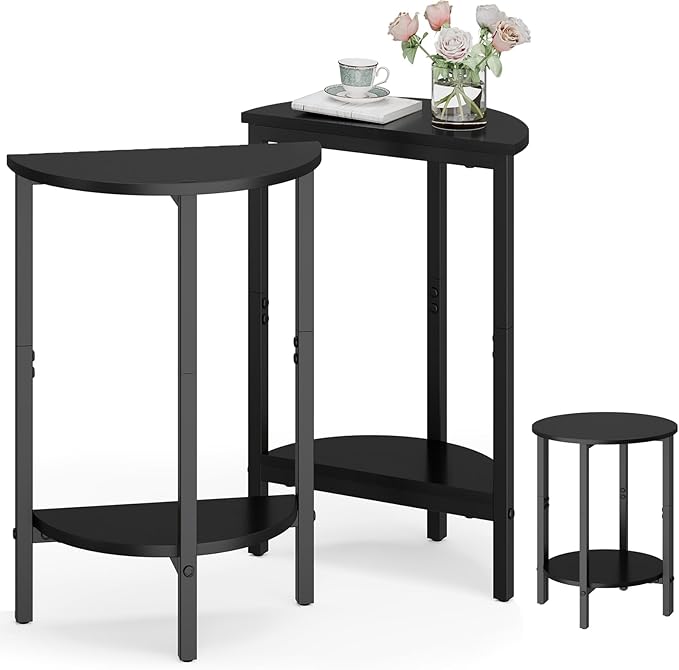 Vagusicc Side Table, Small End Table, 2 Tier Couch Side Tables, Small Round