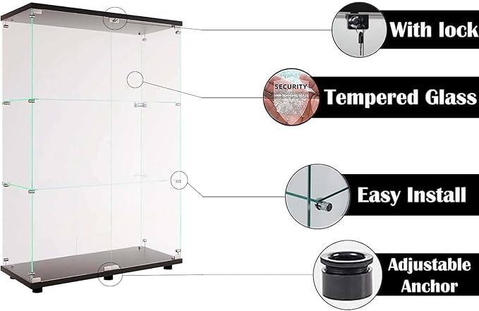 APRILSOUL Glass Display Cabinet 3-Shelf