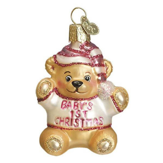 Old World Christmas Ornaments Baby Girl's First Teddy Bear Glass Blown Ornaments for Christmas Tree
