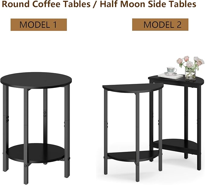 Vagusicc Side Table, Small End Table, 2 Tier Couch Side Tables, Small Round