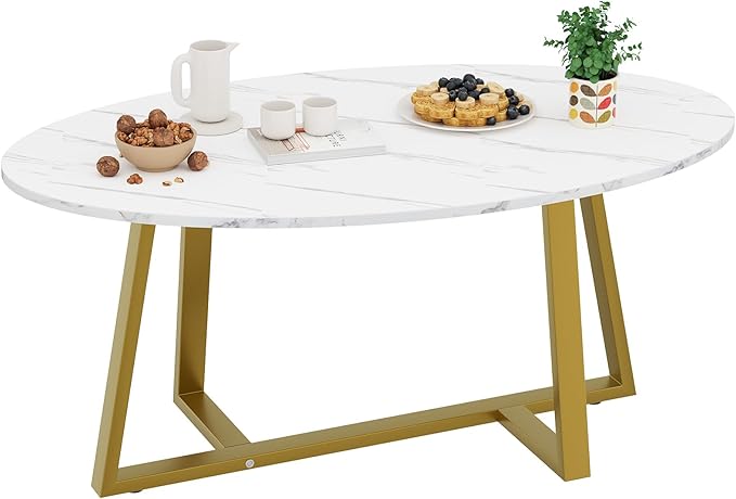 Wolawu Coffee Table White Faux Marble Coffee Table