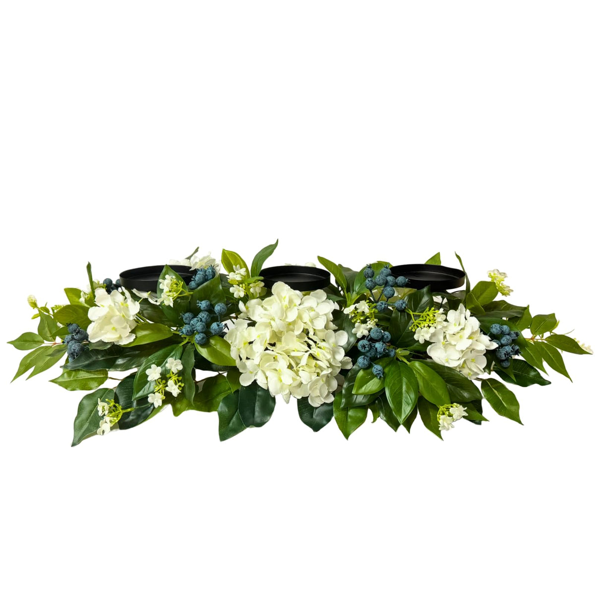 Svndlyn All Season Candle Holder Centerpiece for Table with Artificial Blueberry,White Hydrangea and Eucalyptus Leaf for Table Centerpiece Decor,Dining Room,Party Home Decor