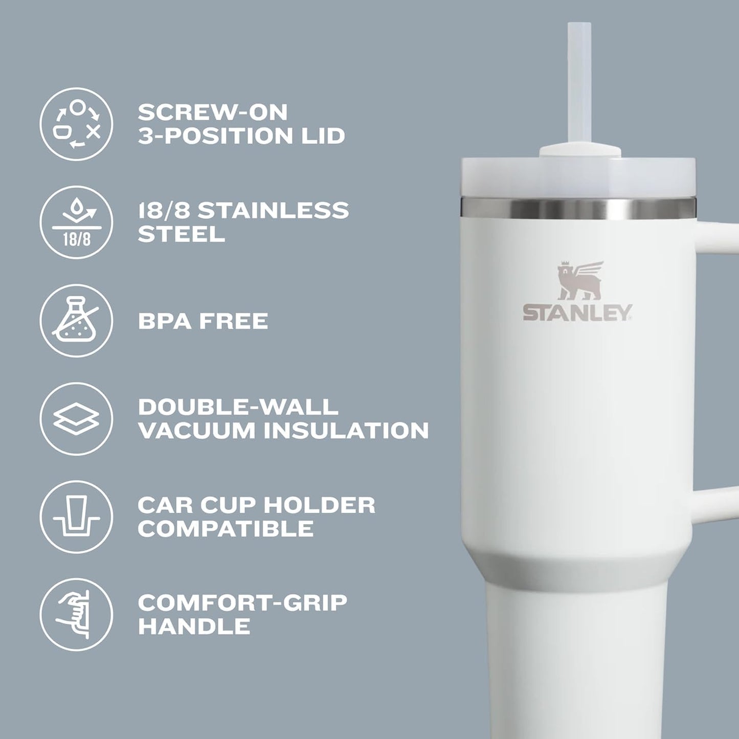 STANLEY Quencher H2.0 Tumbler - 20 oz Insulated Stainless Steel Cup with Handle & Straw | BPA-Free | Lilac