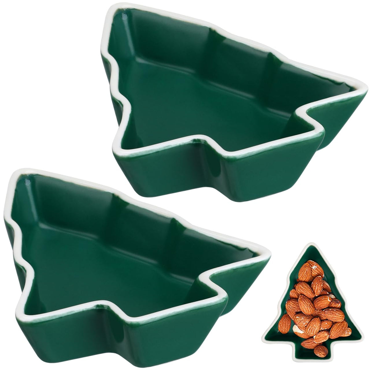 Healeved 2pcs Christmas Tree Shaped Plates 4. 52 Inch Green Christmas Tree Candy Dish Party Snack Trays Dry Fruit Containers Serving Dishes for Restaurant Decorations