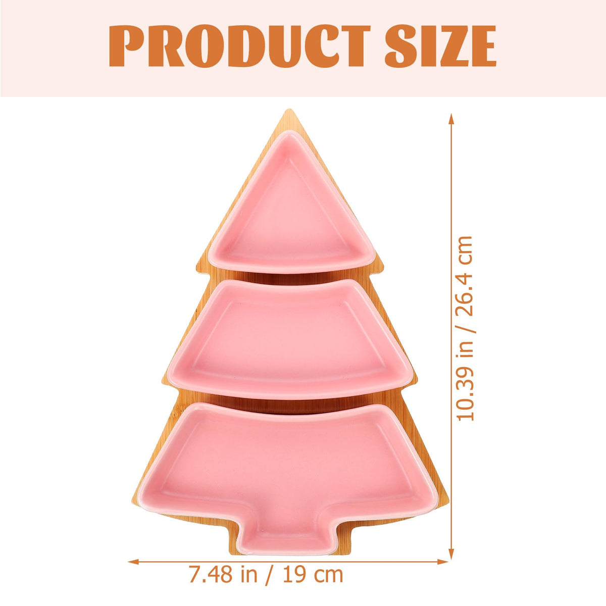 DOITOOL Christmas Tree Ceramic Dish with Wooden Tree Tray, 10.39 in Christmas Tree Shape Serving Tray Platter Set, Festive Tableware for Candy Snacks Fruit Cookie, Holiday Party Supplies (Pink)