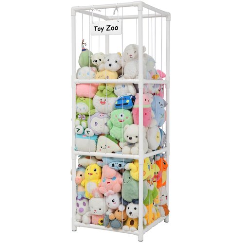 JAWNLITY Stuffed Animals Zoo Storage, 330L Large PVC Stuffed Animal Holder Stuffy Organizer, Easy-Access Plush Toy Storage Cage for Toddler Playroom, Bedroom