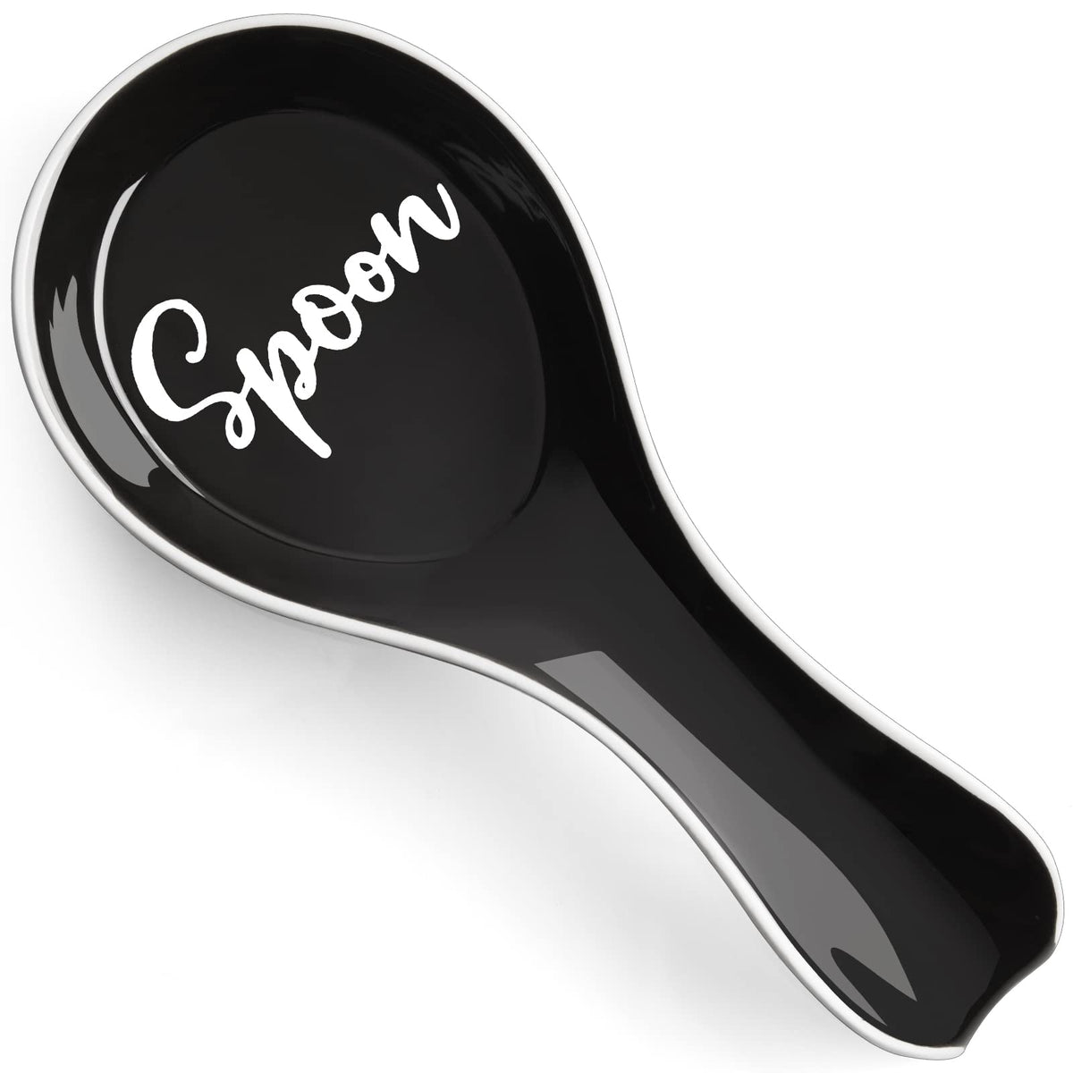 Ceramic Spoon Rest for Stove Top, DAYYET Large Spoon Holder, Spoon Rest for Kitchen Counter, Spatula Holder Utensil Rest for Ladles, Tong, Modern Rustic Kitchen Decor, Black