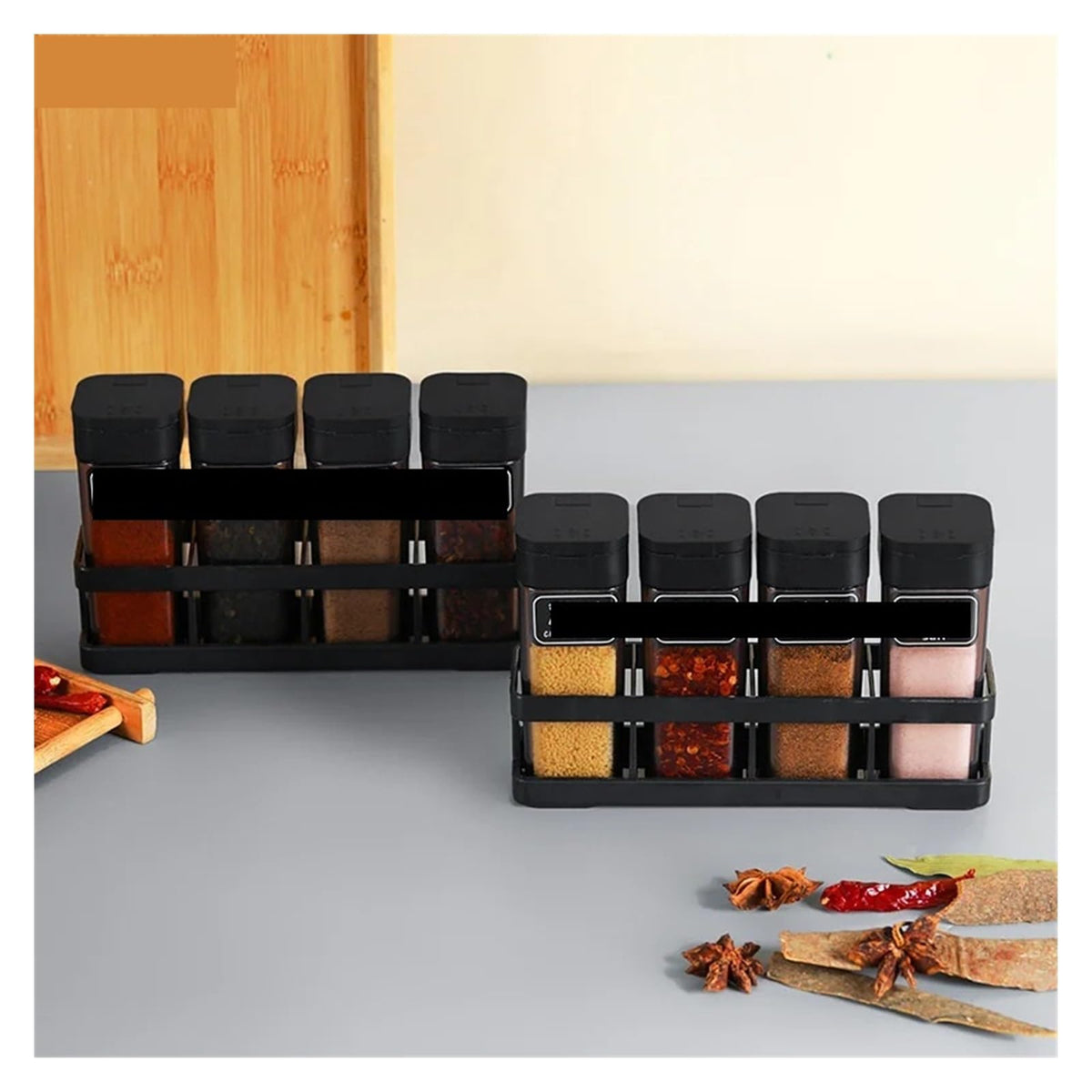 Four-Grid Barbecue Spice Bottle Household Set, Salt Pepper Jar Sealed Seasoning Container Kitchen Organizer(Transparent)