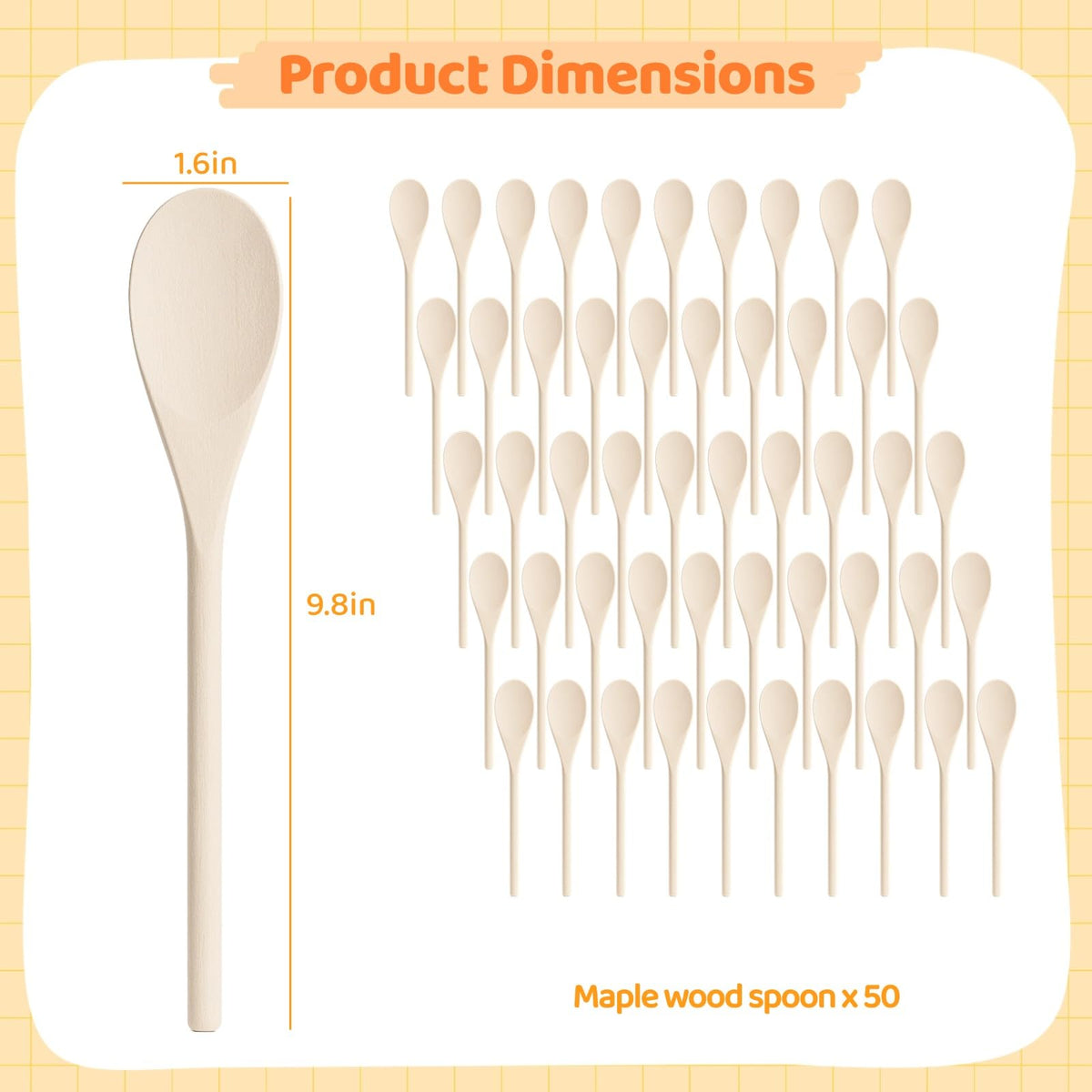50 PCS Wooden Spoons for Crafts - 9.8 Inches Kitchen Wooden Spoons for Crafts, Long Handle Wood Spoons Oval Wood Mixing Spoons Baking Mixing Serving Craft Utensils