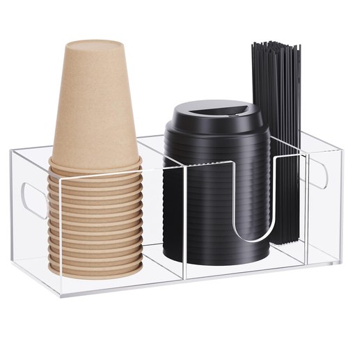 KZLCAKK Acrylic Coffee Cup Holder for Countertop, Coffee Bar Accessories and Organizer - Coffe Station Organizer for Cup Lid Stirrers Pod