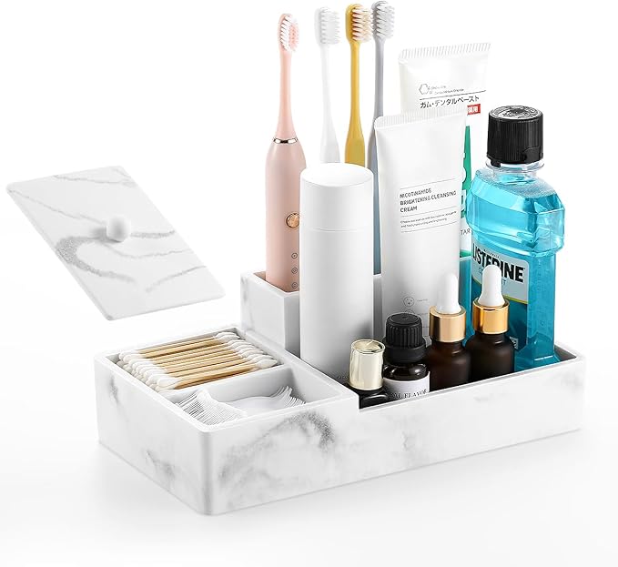 Luxspire Bathroom Counter Organizer, Marble Toothbrush Holder