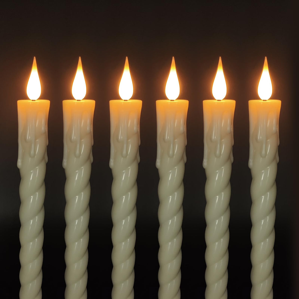 ODTRAM Flameless Taper Candles with Remote,Timer, Dimmer,9.7 Inch Ivory 6 Pack LED Candlesticks,Realistic Wax Drip,Taper Candles Battery Operated Flickering for Christmas Wedding Halloween Home Decor