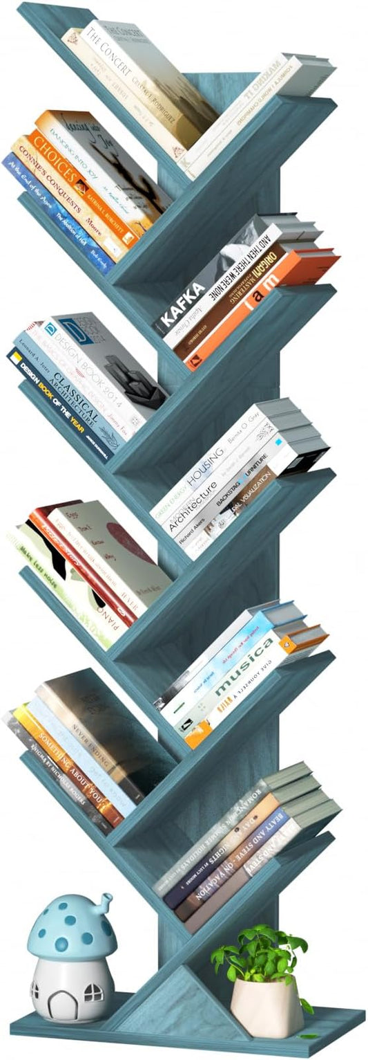 SHEEPAM 10 Tier Tree Book Shelf, Floor Standing Wood Bookshelf