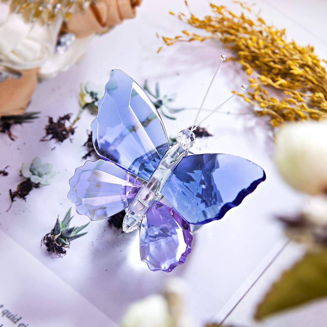 H&D HYALINE & DORA Crystal Cut Butterfly Animal Ornament and Purple Crystal Butterfly Figurine with Crystal Ball Base