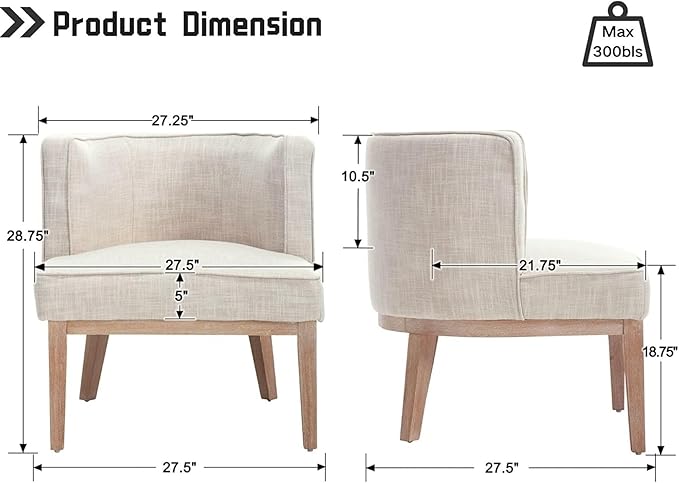 Beige Barrel Chair with Solid Wood Frame, Small Round Accent Chair, Comfy Linen
