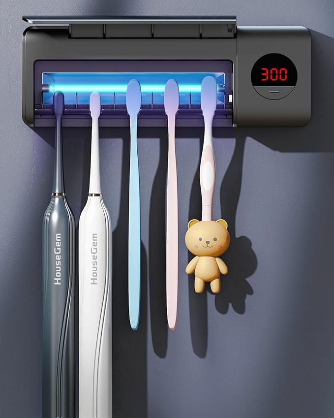 HouseGem Toothbrush Holder, Timer Function, 2000mAh Rechargeable Cordless