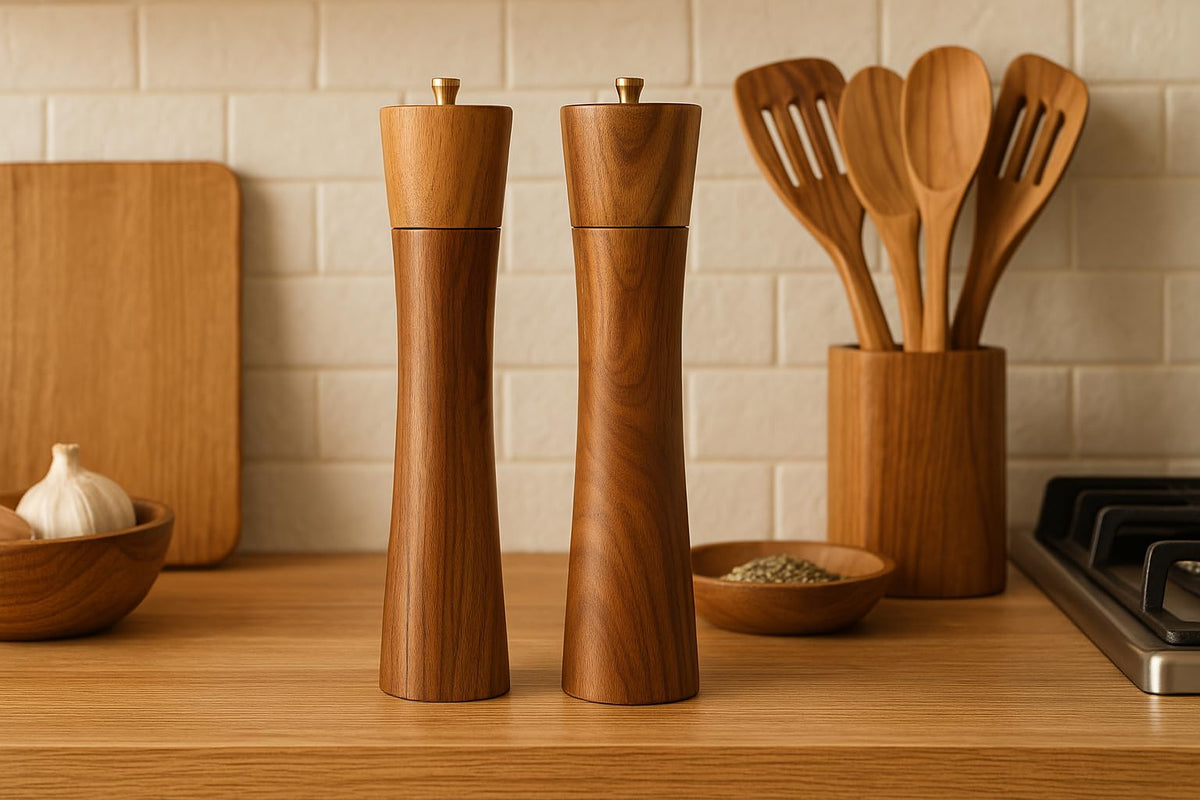 Wooden Salt and Pepper Grinder Set,Refillable Salt and Pepper Mill with adjustable Coarseness,Acacia Wood pepper grinder manual, Salt and Pepper Shaker Set Tableware Gifts-Ideal for Gifting 10IN