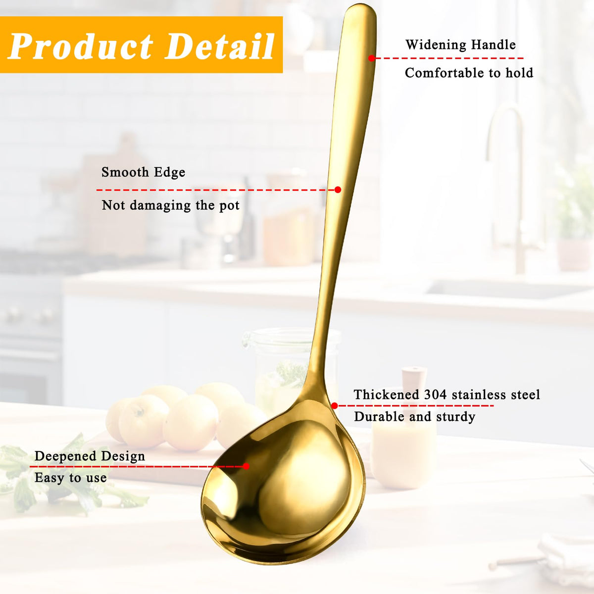 Elesunory 4 Piece 1 oz Gold Small Ladle, 8 Inch 304 Stainless Steel Soup Ladle for Serving, Gravy Spoon for Sauces, Dishwasher Safe