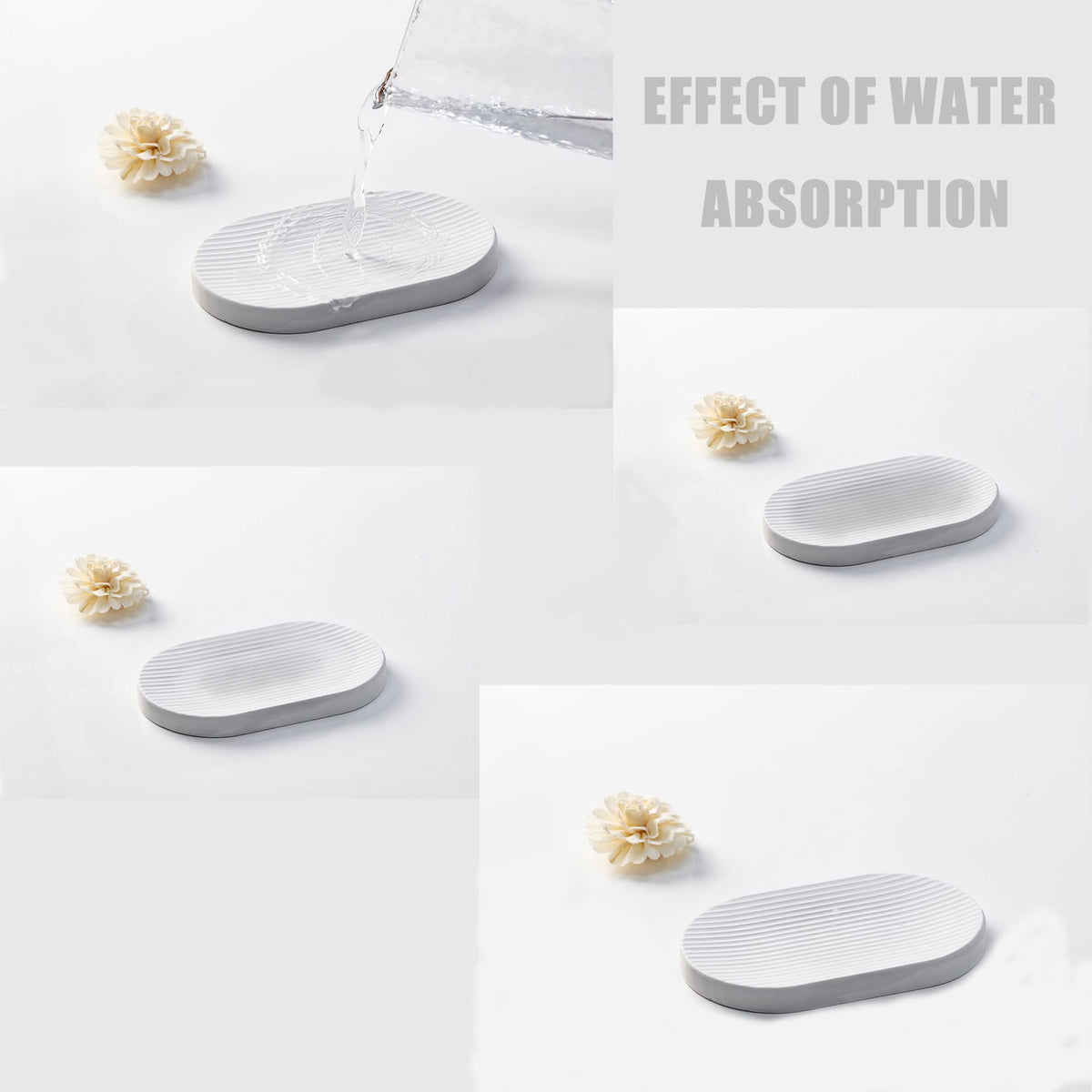 AUSAULAC Ceramic Toothbrush Holders for Bathrooms, White Bathroom Accessories Diatomite, Electric Toothbrush Holder Countertop with Toothbrush Holders, Soap Dish Set