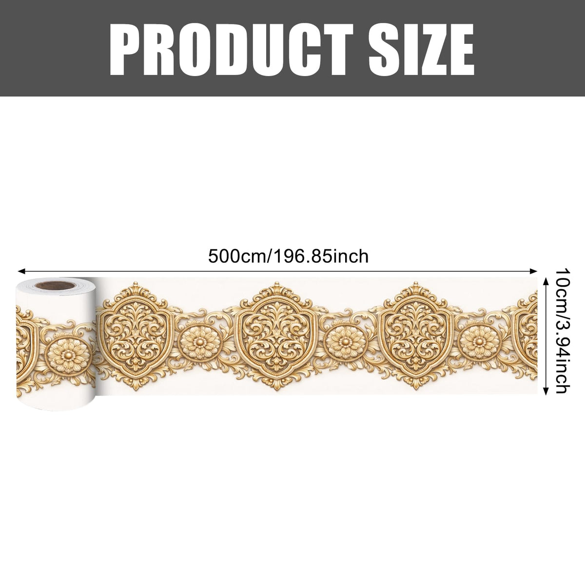 Nuxovilar Wallpaper Border Peel and Stick 3.94x16.4Ft PVC Removable Self-Adhesive Bathroom Kitchen Living Room (Gold Ornate Floral Relief Pattern)