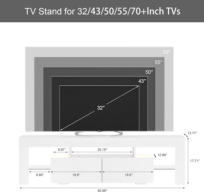 JUMMICO TV Stand with LED Lights, Modern Entertainment Center Media and Open