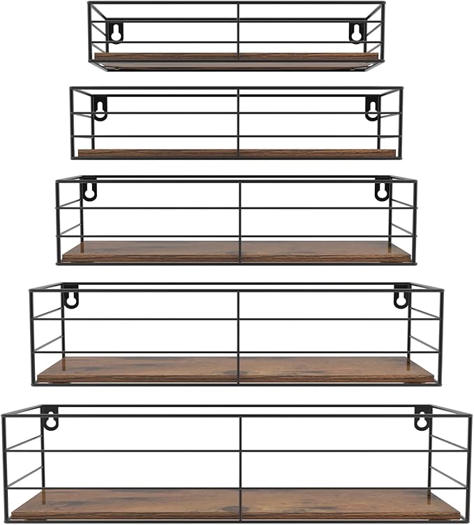 CRUGLA Floating Wall Shelves Set of 5, Wall Mounted Bathroom Shelves, Hanging