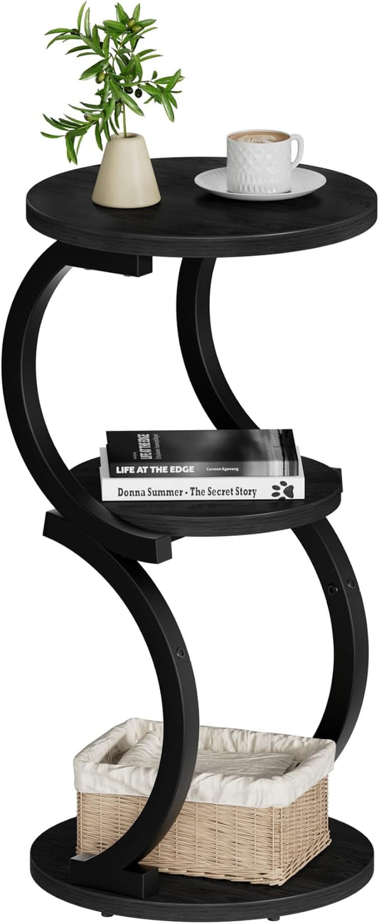 JUSTOGO Small Round Side Table, 3-Tier End Table