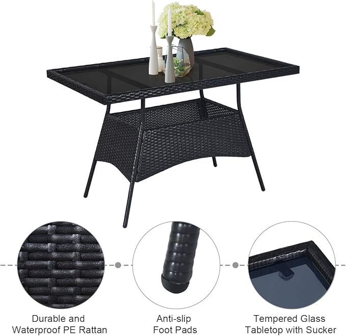 Tangkula 10 Pieces Wicker Patio Dining Set, Outdoor Rattan Table & Chairs Set
