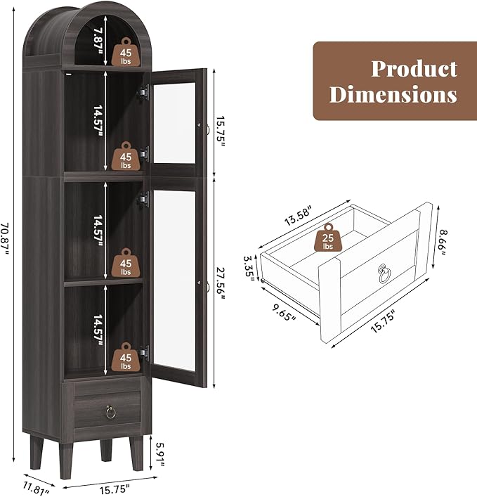 71" Tall Arched Storage Cabinet