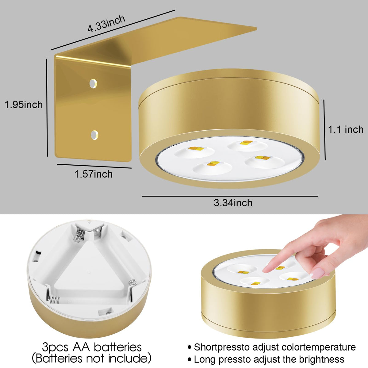 SIXDEFLY Picture Lights for Wall, 3 Lighting Modes Magnetic Art Display Light,Battery Operated Led Painting Light with Remote Control Dimmable & Timer,3Pack Gold