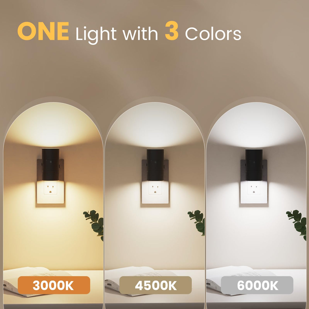 VOLISUN Night Lights Plug into Wall, Dimmable LED Nightlight with Dusk to Dawn Light Sensor, 0-100LM Adjustable Brightness, 3 Color Temperatures, Smaller Plug Black 2 Pack for Hallway,Bedroom,Bathroom