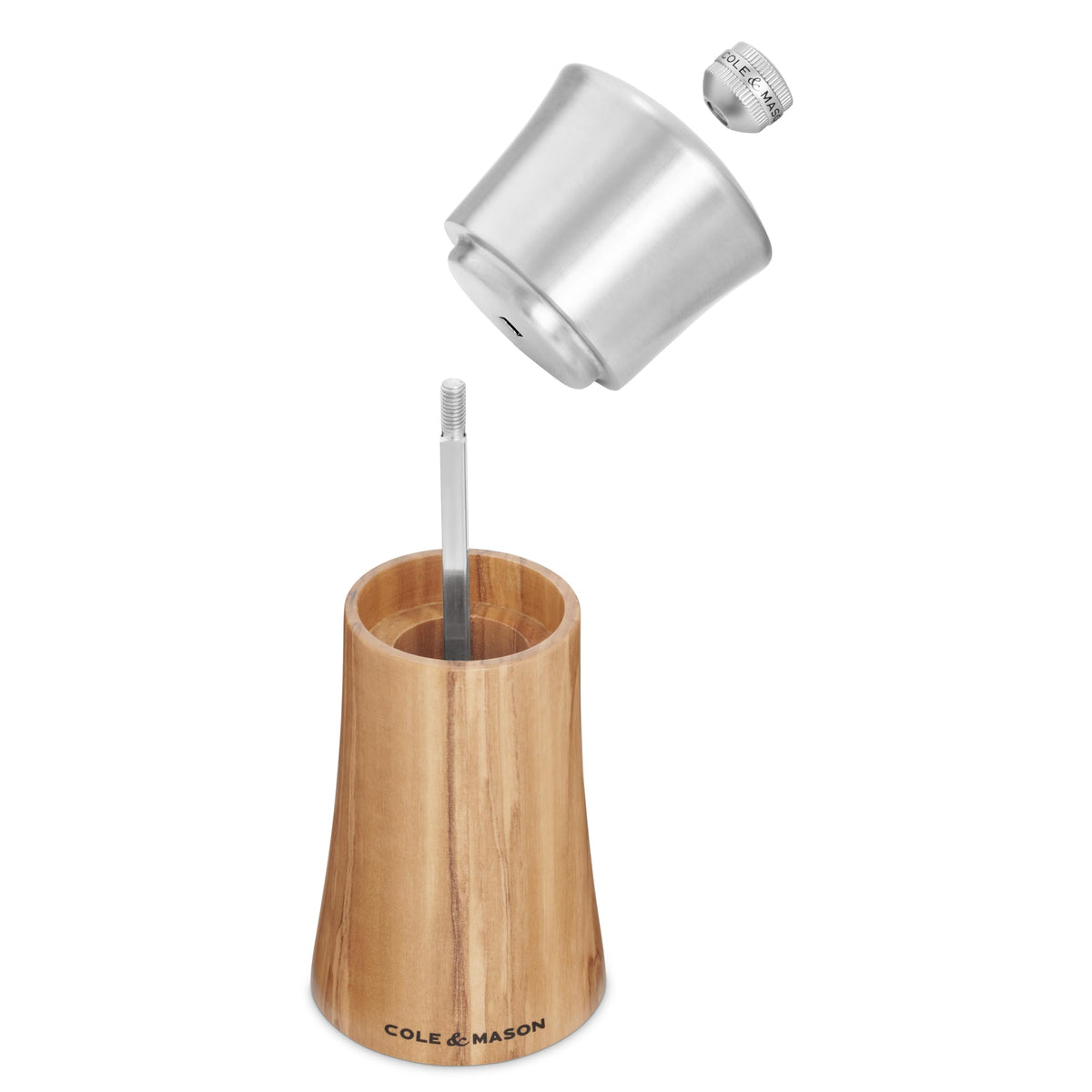 Cole & Mason Bromley Salt Mill, Ceramic Mechanism with Adjustable Coarseness, Olive Wood/Stainless Steel Salt Grinder, 150mm