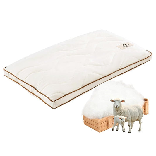 YOUR MOON Soft Natural Wool Pillow Queen, Flat & Thin Wool Pillow for Sleeping, Low-Loft Bed Pillows for Back and Stomach Sleepers, Breathable Soft Cotton Cover(Off White)