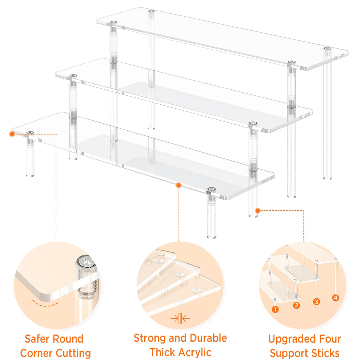3 Tier Acrylic Display Risers, Large Perfume Organizer Stand, Clear Cupcake Stand Holder, Display Shelves for Figurines, Dessert Shelf for Party, Risers Display Stand for Decoration (2 Pack)