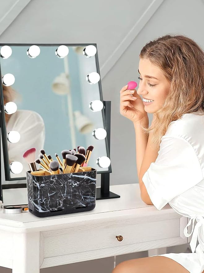 Marble Toothbrush Holders, 5 Slots Bamboo Toothbrush and Toothpaste Holder