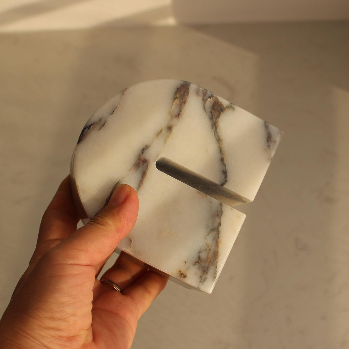 Set of 2 Natural Calacatta Viola Marble Bookends for Shelves, Decorative Book Ends for Heavy Books, Book Stopper Office Bookshelf Decor for CDs/Video Games