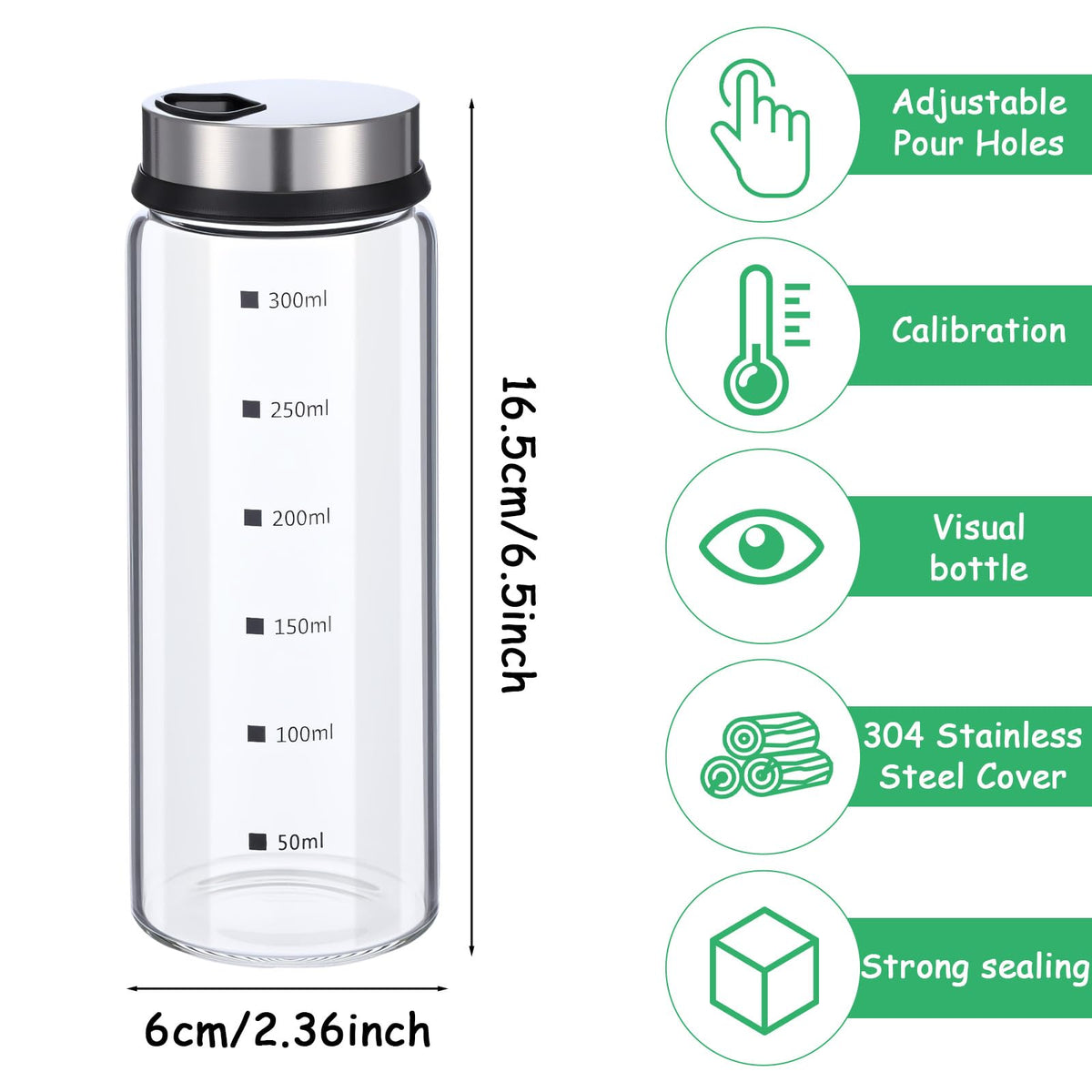 2 Pcs Large Salt & Pepper Shakers, Glass Salt & Pepper Shakers with Adjustable Pour Holes, Salt & Pepper Dispensers with Stainless Steel Removable Lids, Salt Spice Shakers for Kitchen Restaurant