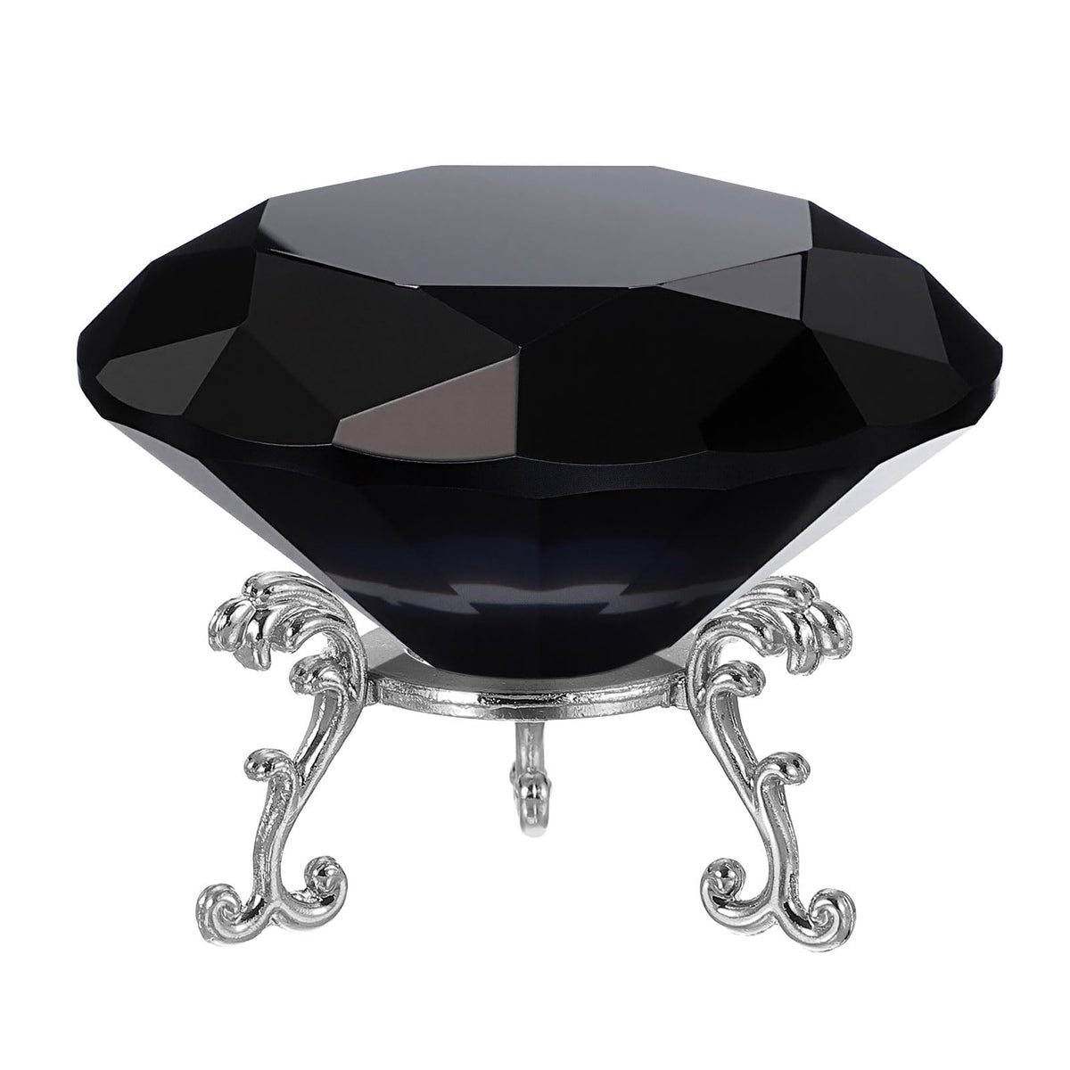 PATIKIL Diamond Crystal Paperweight, 80mm / 3.15" Crystal Paperweight Paper Weight with Silver 19 Metal Base for Home Office Desktop Table Decor Wedding Party Ornaments, Black